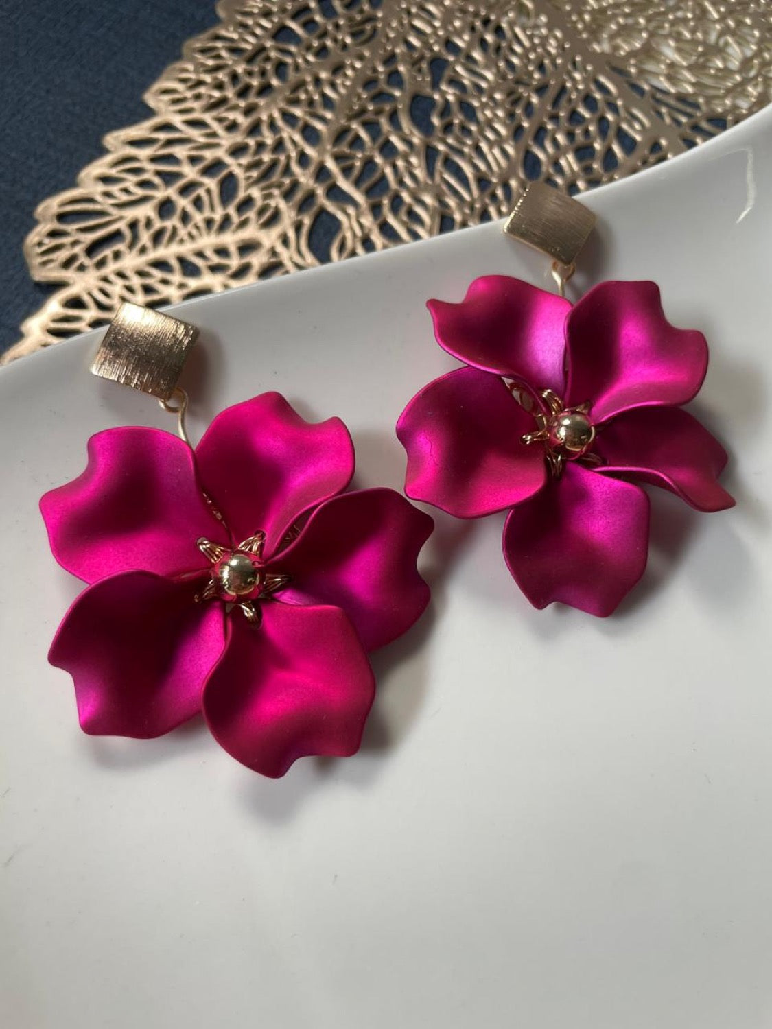 Aretes flor grande acri oro lam