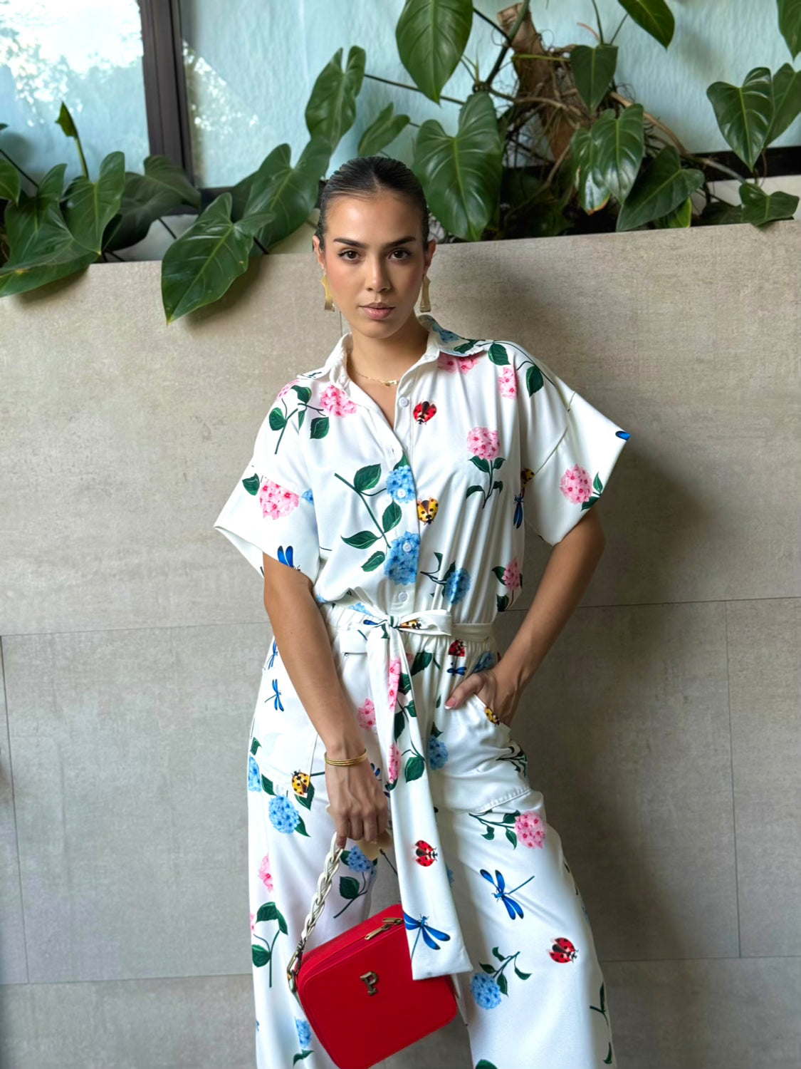 Hortensia white-background jumpsuit