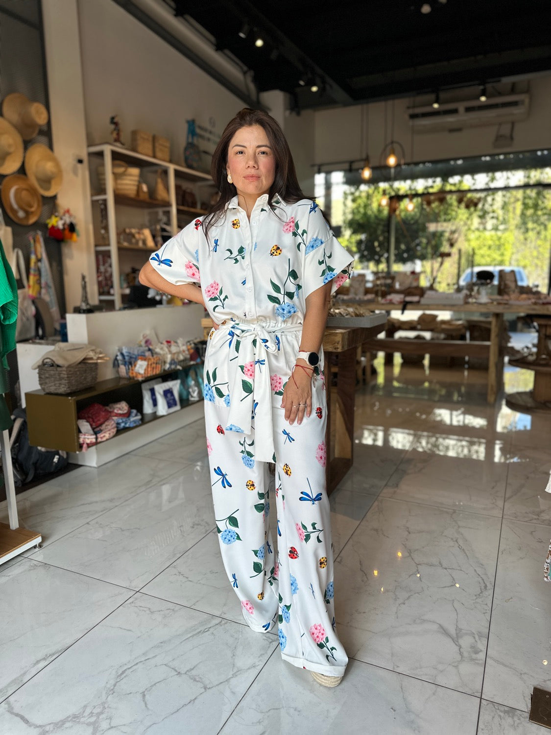 Hortensia white-background jumpsuit