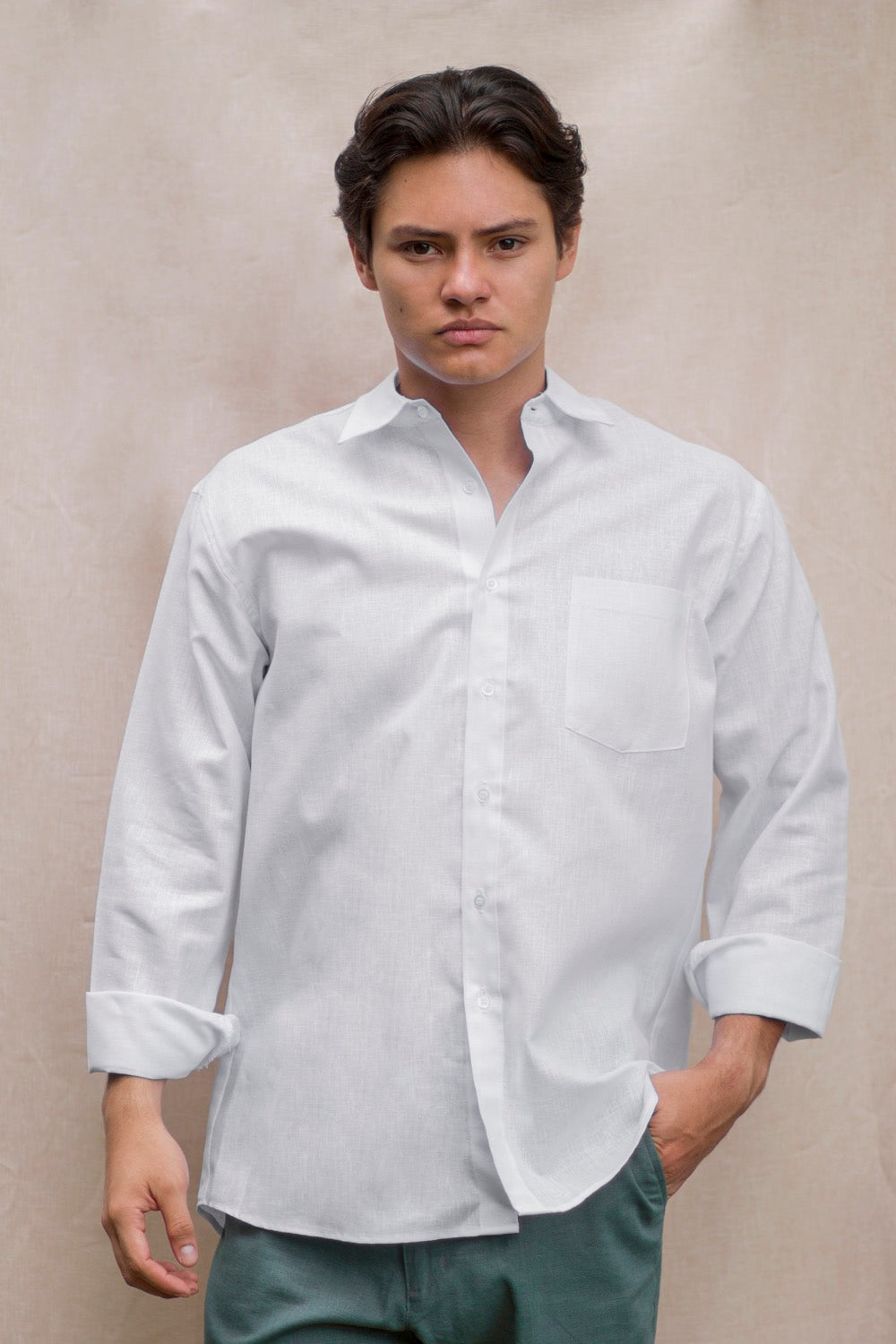Camisa manga larga de lino color blanco