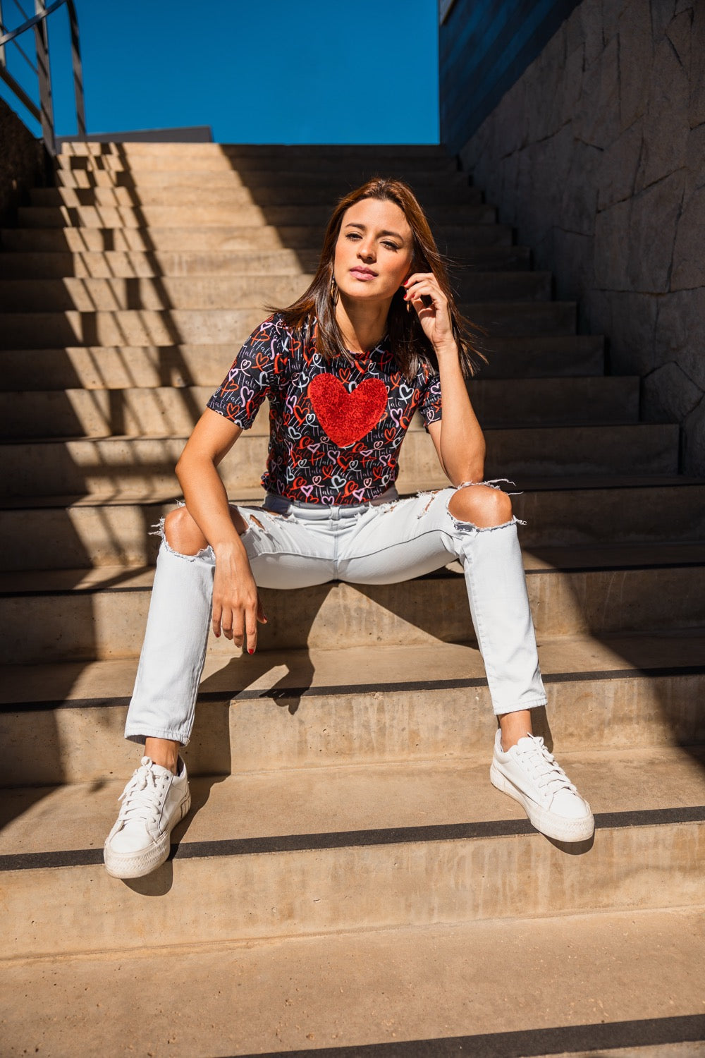 Tees print + corazon de lentejuela