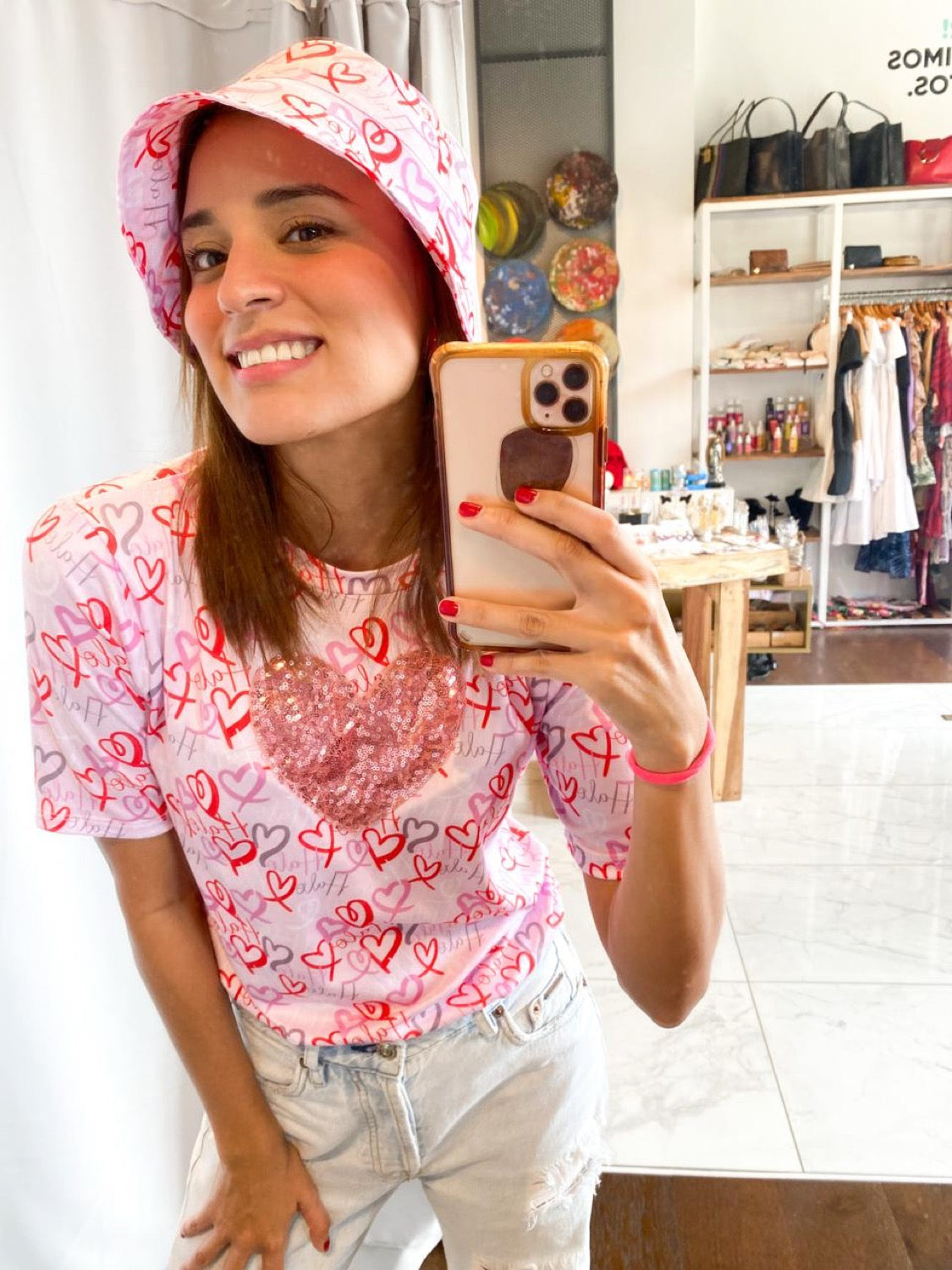 Tees print + corazon de lentejuela