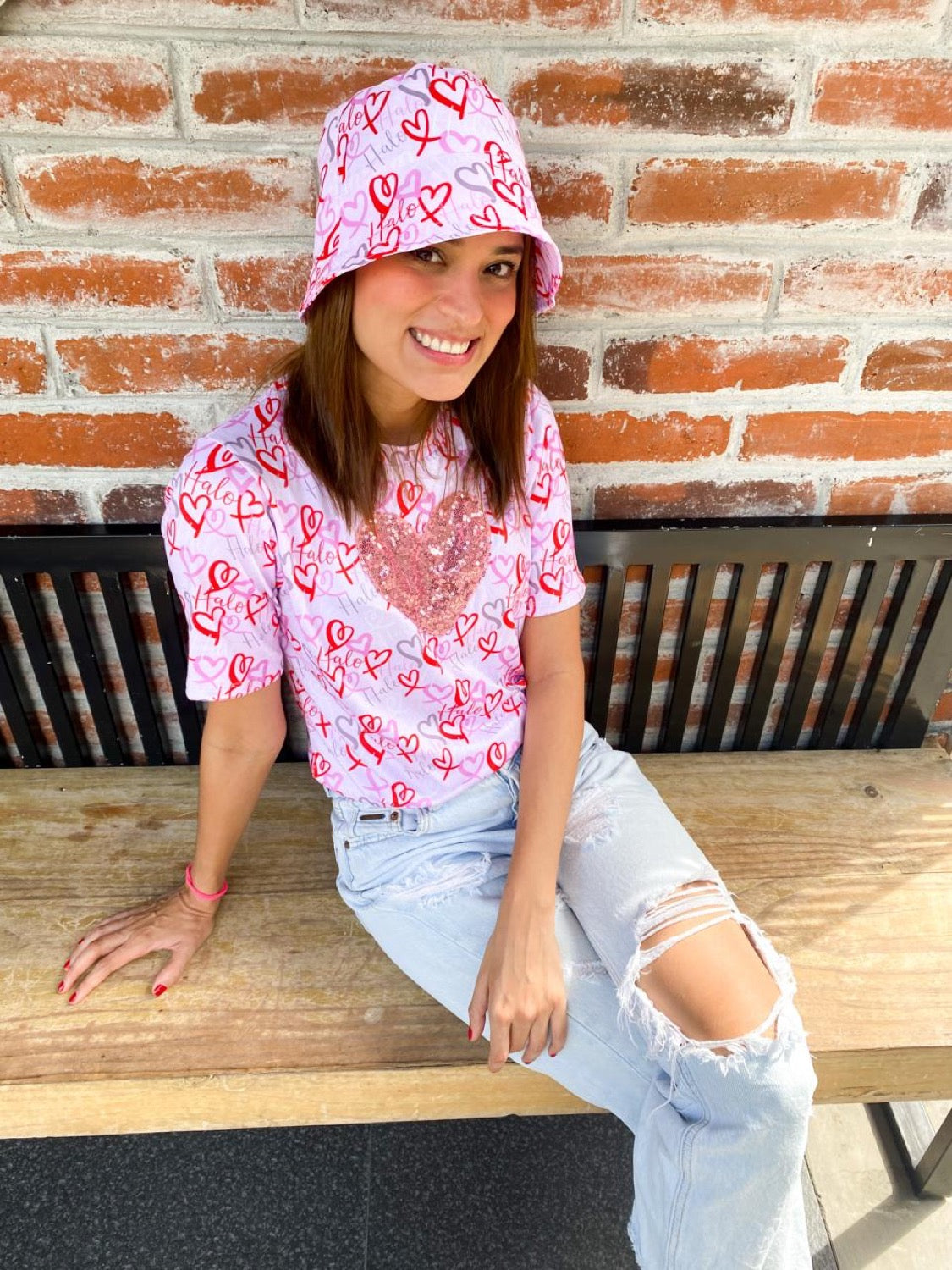 Tees print + corazon de lentejuela