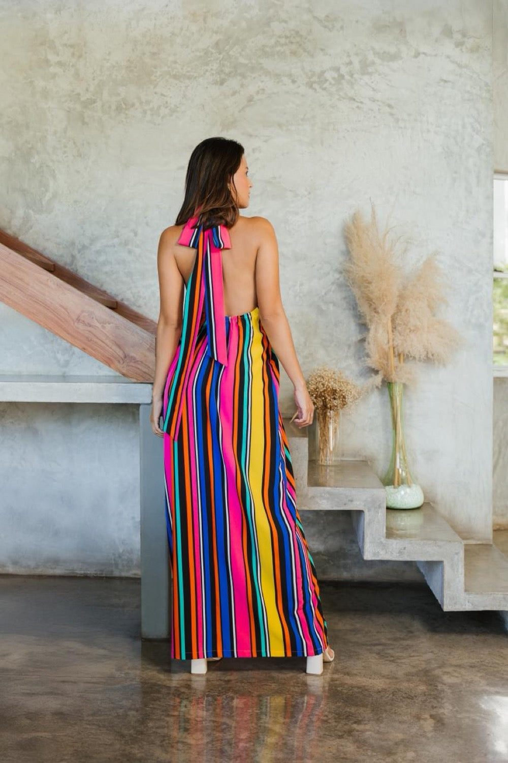 Open Back with Colorful Striped Tie-Up Detail