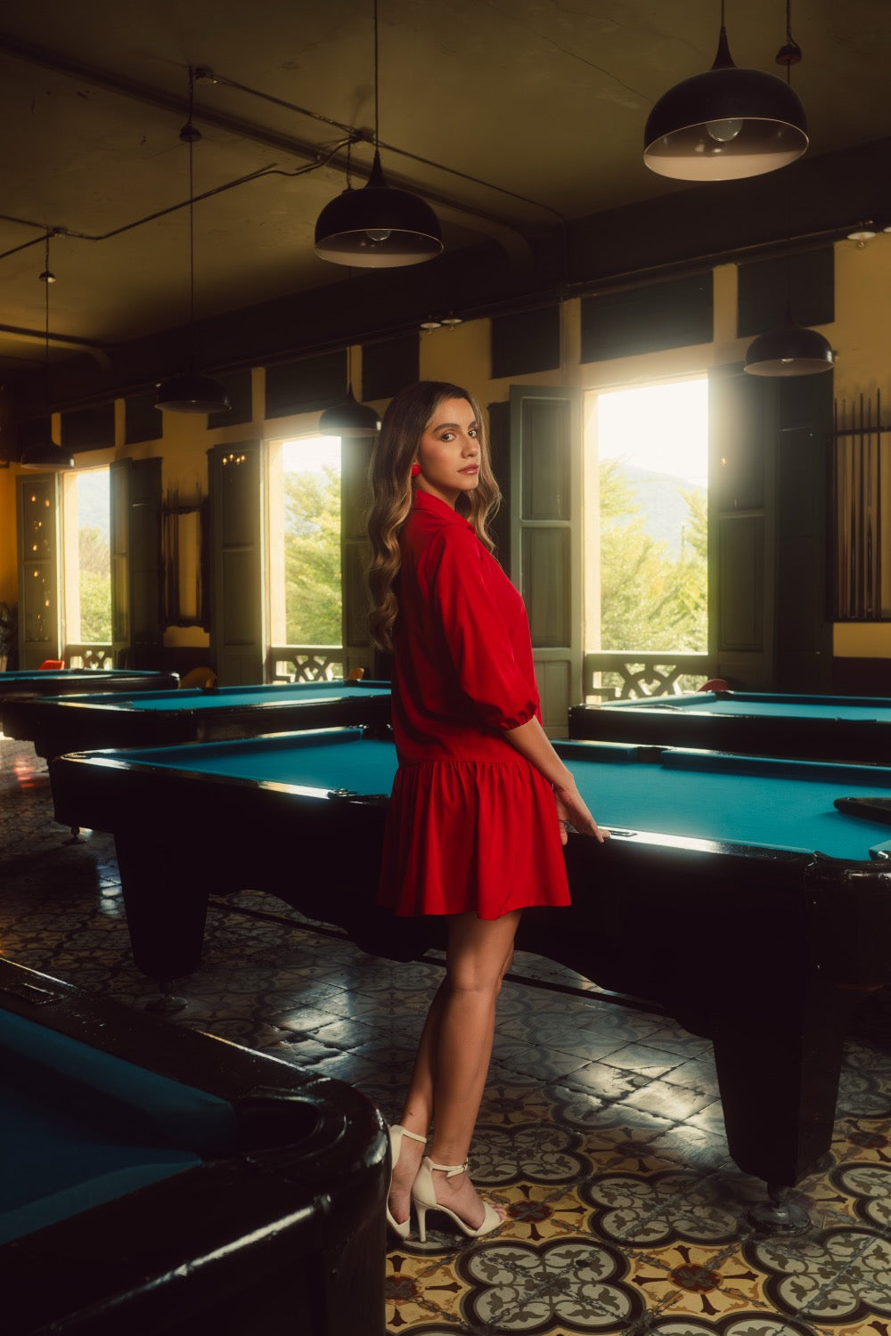 Red midi shirt dress