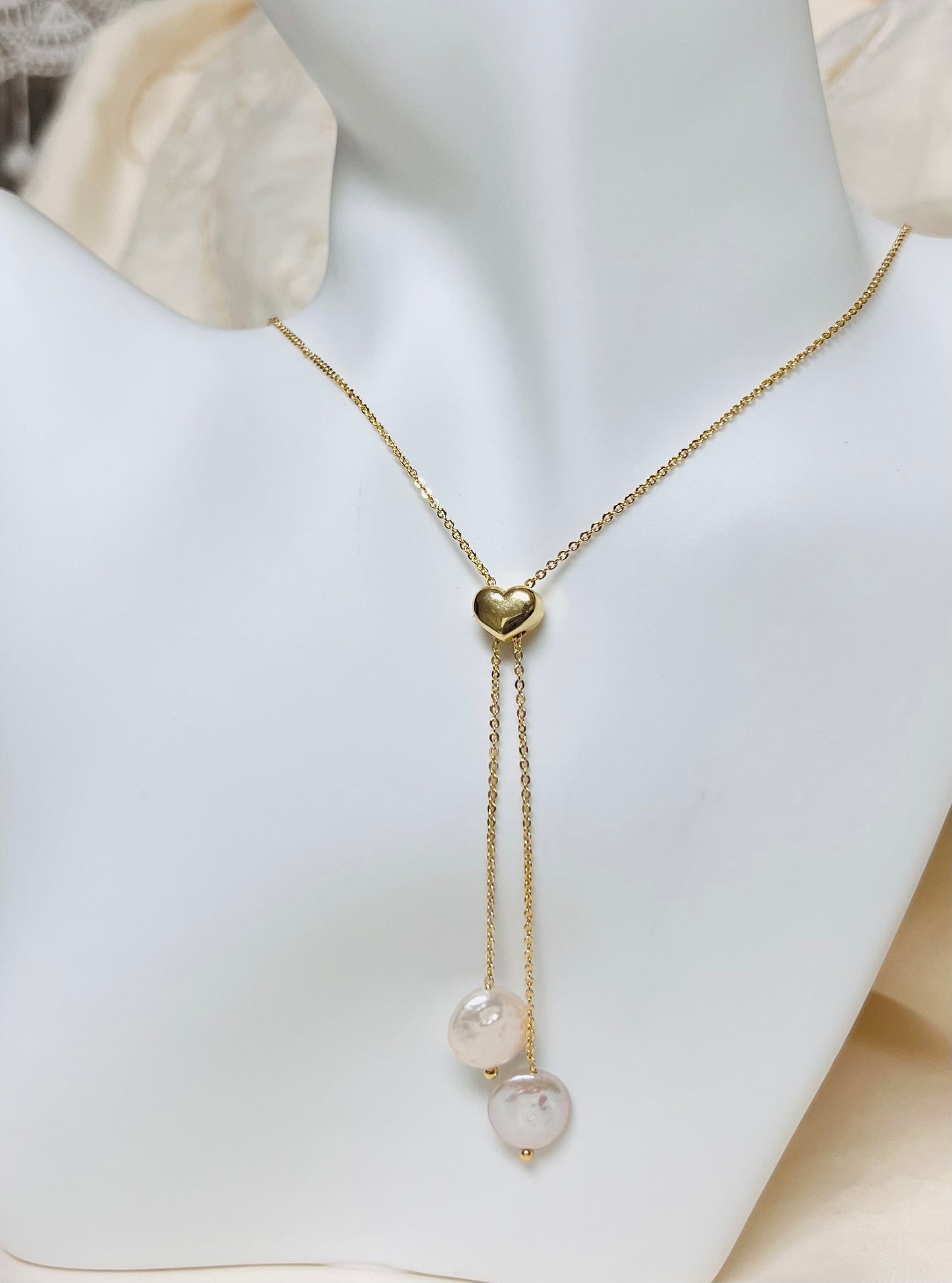 Collar Cadena Oro Laminado Y 2 Perlas
