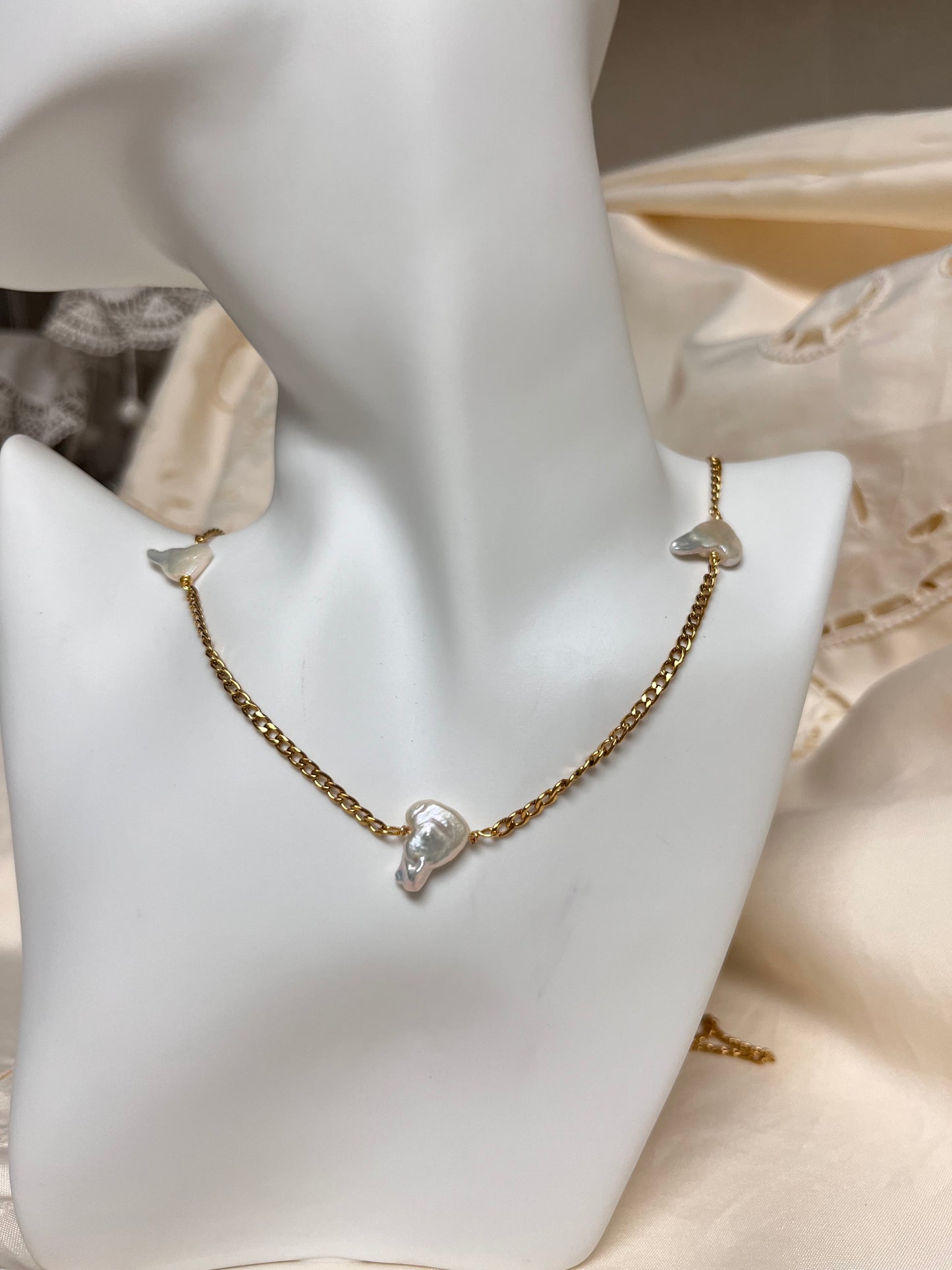 Collar Cadena Acero Inoxidable Y Perla Corazon