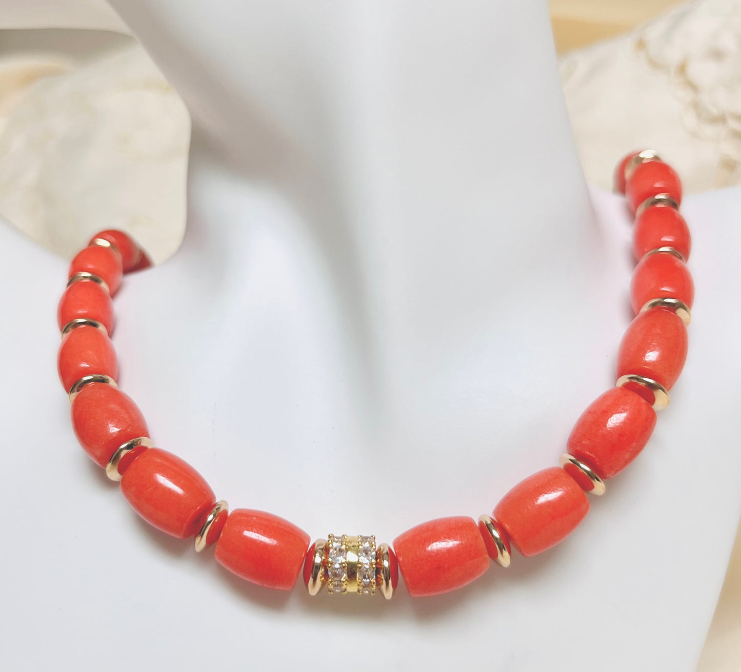 Collar Agatas Naranja, Hematitas Doradas Y Conector