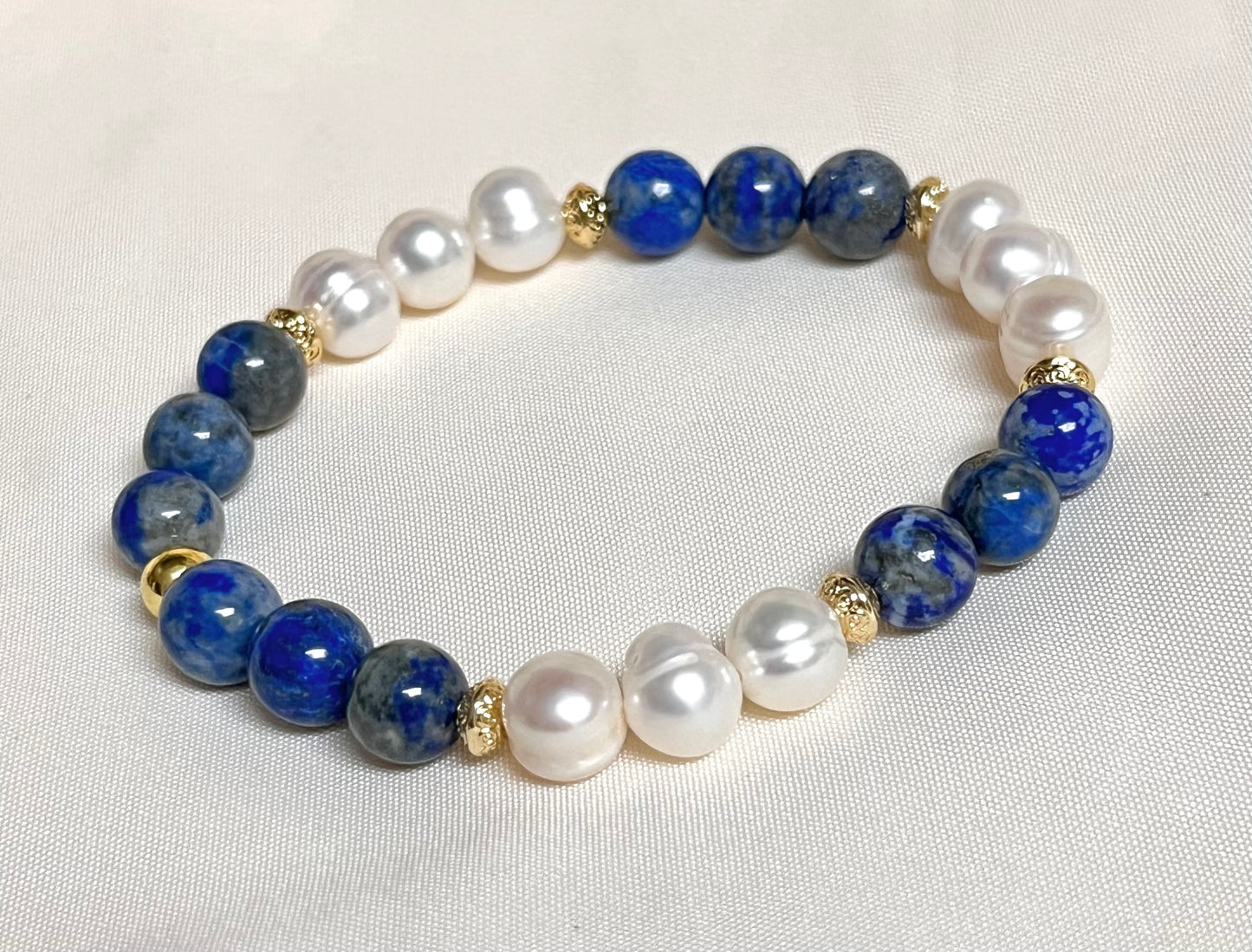 Pulsera Lapislazuli Y Perlas Cultivadas 8mm