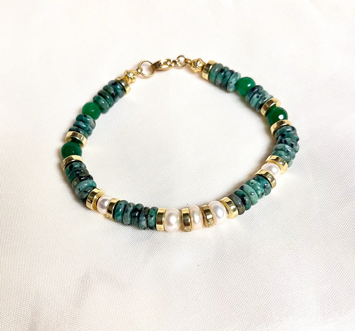 Pulsera Piedra Natural, Perlas Cultivadas Y Hematitas