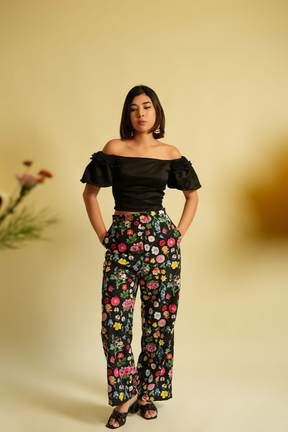 Pantalon la vida es bella print negro