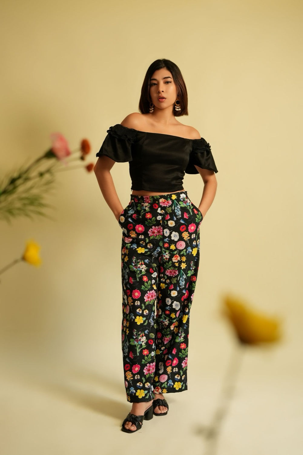 Pantalon la vida es bella print negro