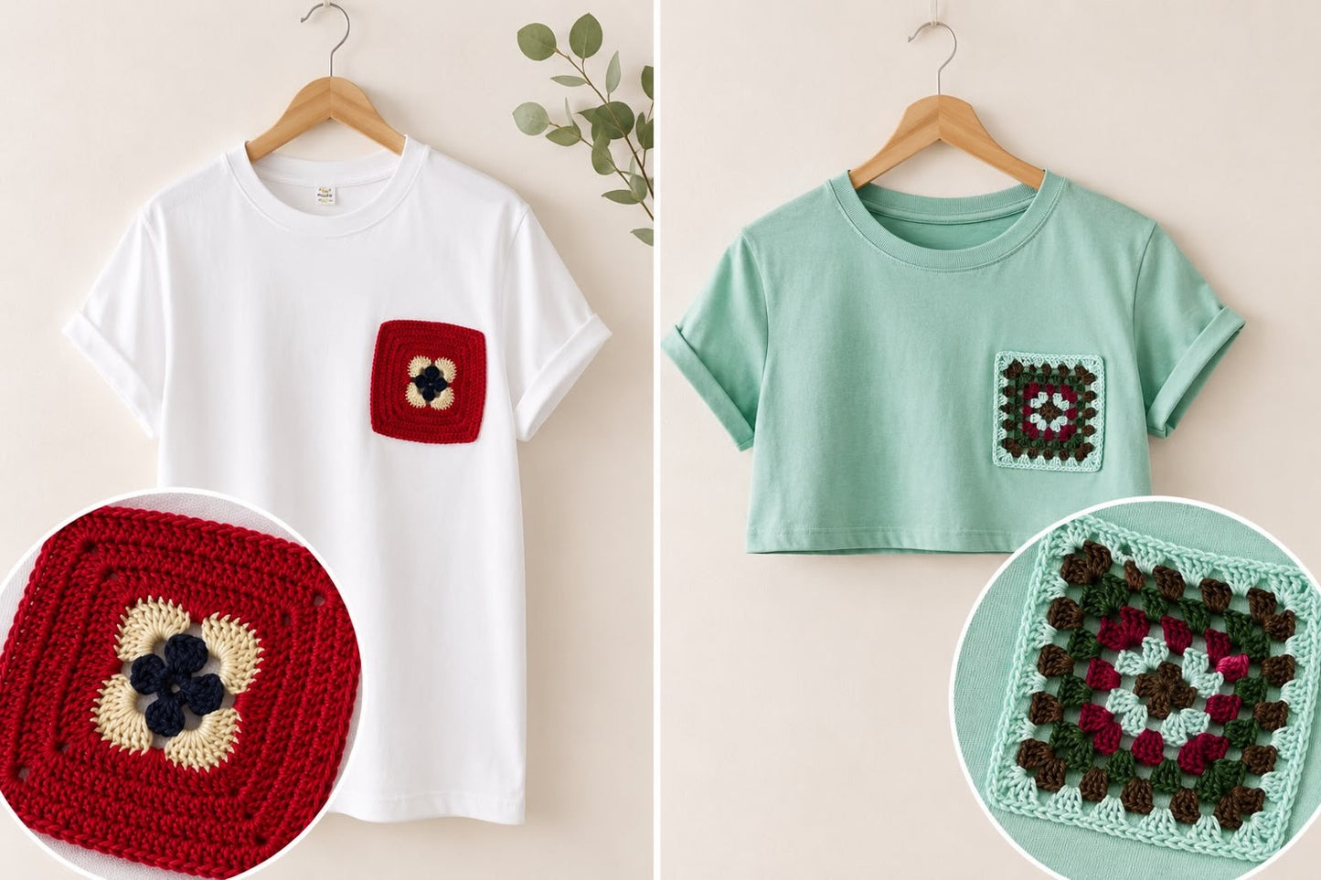 Camiseta con detalles artesanales elaborados mediante técnicas de bordado y/o crochet.