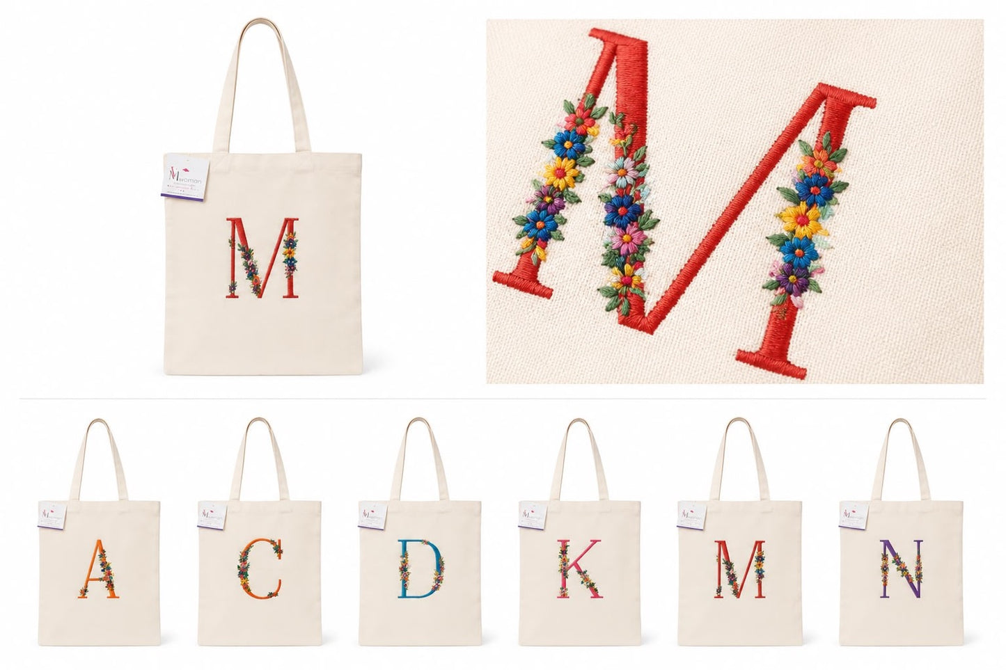 Tote bag bordada con iniciales